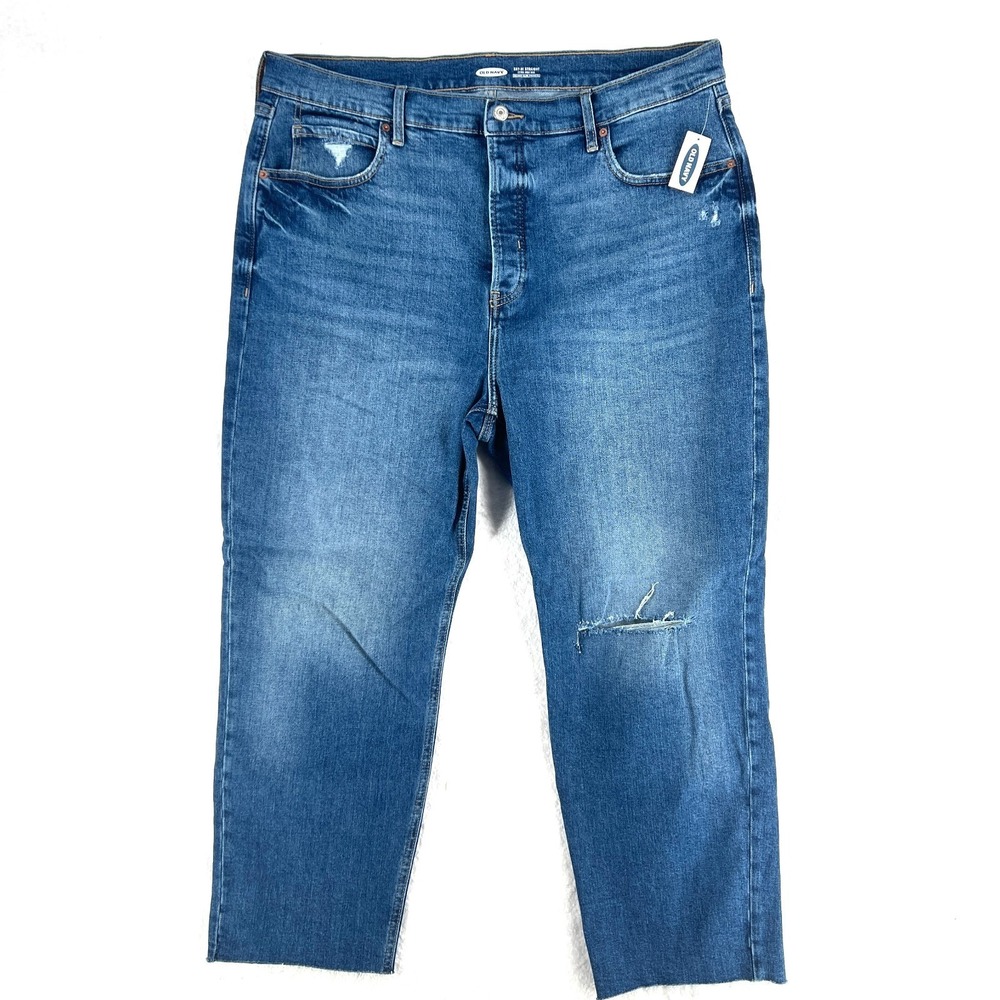 Old Navy Extra High Rise Secret Slim Pockets Sky Hi Straight Jeans Women 18 Blue